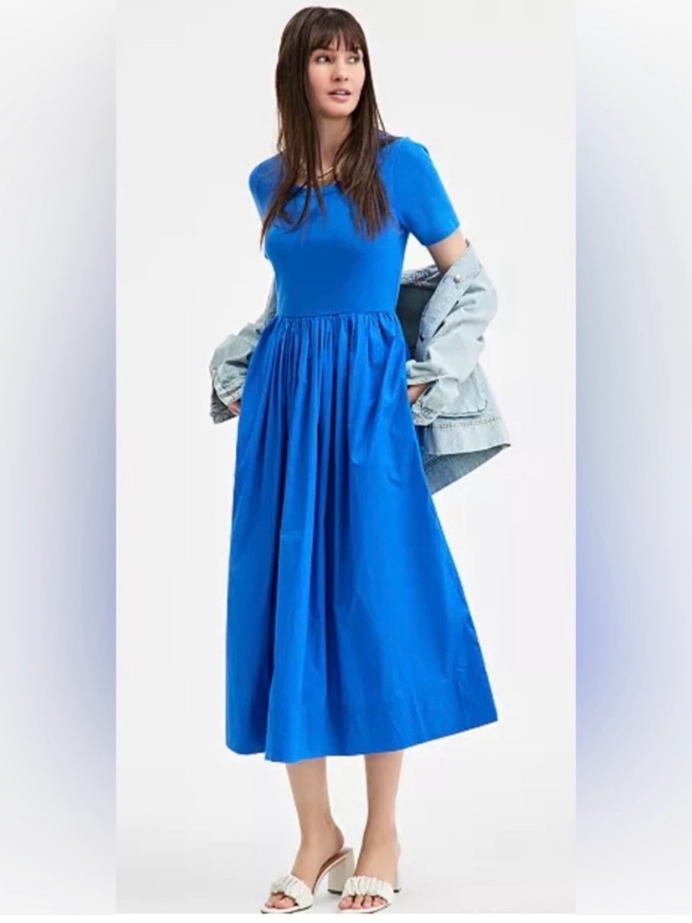 On 34th Mixed-Media Short-Sleeve Midi Dress in the color Seaport size large